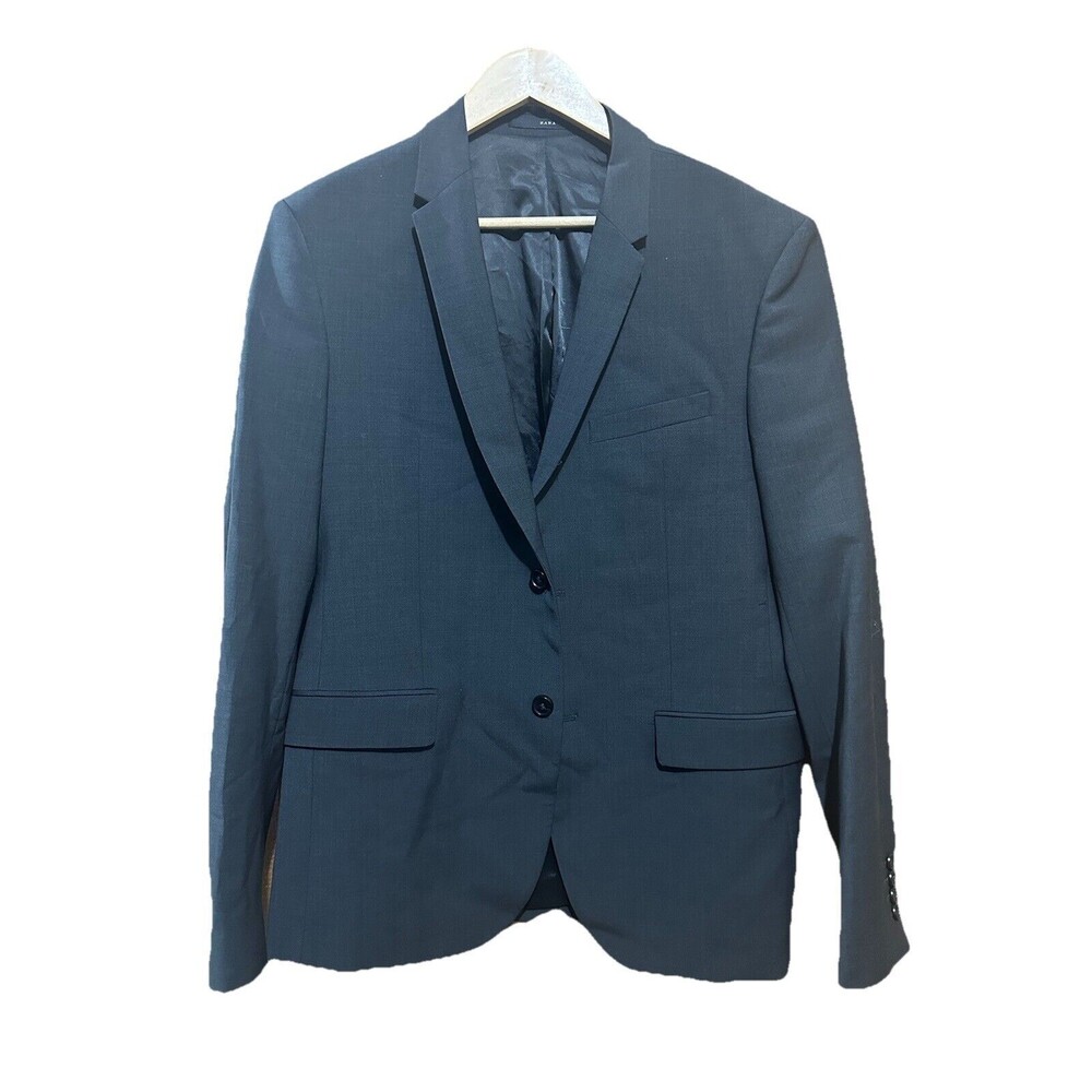 Zara Blazer Essential Jacket Gray Sport Coat Wool Blend Size 40 EUC